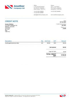 Brit - Credit Note