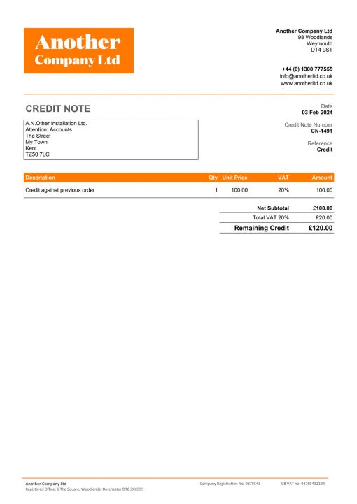 Orange - Credit Note